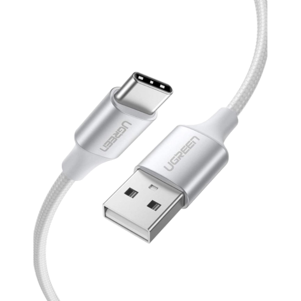 Кабель UGREEN US288 USB-A 2.0 to USB-C 3A Nickel Plated Aluminum Braid White